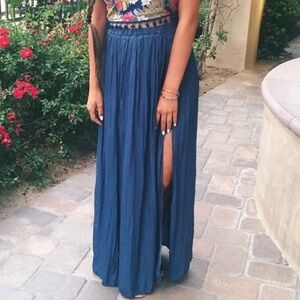 Blue maxi skirt with two slits